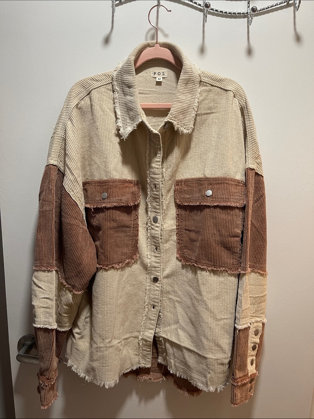 NWOT POL Colorblock Distressed Shacket